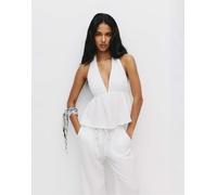 Pull&Bear - Top bianco all'uncinetto con retro a vogatore L