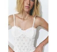 Pull&Bear - Top bianco ricamato con spalline svizzere M