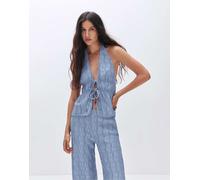 Pull&Bear - Top blu testurizzato allacciato al collo S