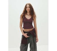 Pull&Bear - Top bordeaux con finiture in pizzo e spalline sottili-Rosso XL