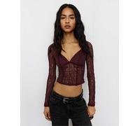 Pull&Bear - Top bordeaux in pizzo stile corsetto-Rosso M