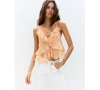 Pull&Bear - Top color mandarino con volant e fiocco-Arancione XS