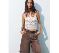 Pull&Bear - Top con spalline sottili bianco sporco a fiori XS