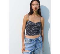 Pull&Bear - Top con spalline sottili blu navy a fiori XL