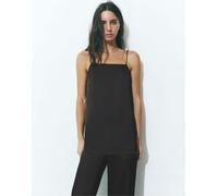 Pull&Bear - Top con spalline sottili in tessuto satinato nero XL