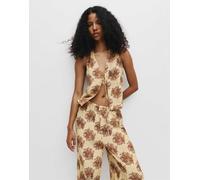 Pull&Bear - Top giallo allacciato al collo con stampa XS