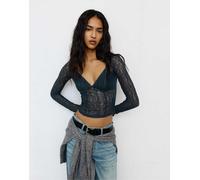Pull&Bear - Top grigio bluastro in pizzo stile corsetto XS