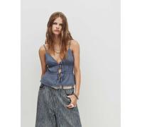 Pull&Bear - Top in crêpe con spalline sottili e laccetti blu acciaio XS