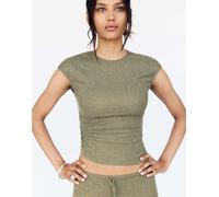 Pull&Bear - Top in crêpe kaki chiaro-Verde M