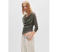 Pull&Bear - Top in crêpe kaki con scollo a barchetta-Verde M