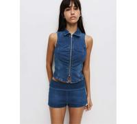 Pull&Bear - Top in denim color blu scuro con zip S