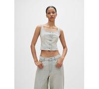 Pull&Bear - Top in denim stile corsetto color blu pallido XS
