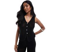 Pull&Bear - Top in maglia all'uncinetto allacciato sul davanti nero in coordinato L
