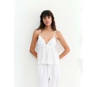 Pull&Bear - Top in misto lino bianco con volant XL