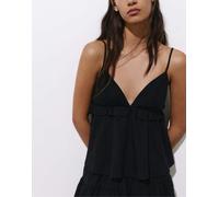 Pull&Bear - Top in misto lino nero con volant L