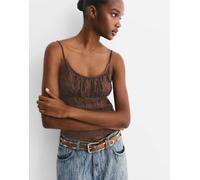 Pull&Bear - Top in pizzo marrone con spalline sottili S