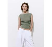Pull&Bear - Top in tessuto crêpe kaki-Verde XS
