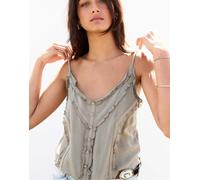 Pull&Bear - Top kaki con spalline sottili e volant-Verde XS