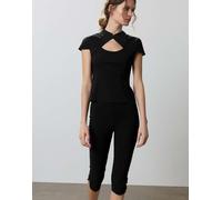 Pull&Bear top nero con colletto alla coreana e apertura a goccia XS