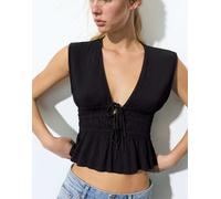 Pull&Bear - Top nero in crêpe con laccetti M