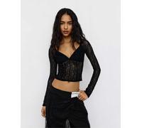 Pull&Bear - Top nero in pizzo stile corsetto XL