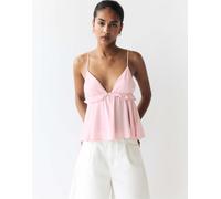 Pull&Bear - Top rosa con spalline sottili e volant M