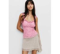 Pull&Bear - Top rosa polvere con spalline sottili in pizzo XL