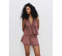 Pull&Bear - Top rustico bordeaux con finiture in pizzo-Rosso XS