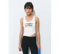 Pull&Bear - Top senza maniche color ghiaccio con scritta The Devil Wears Prada-Bianco XS