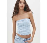 Pull&Bear - Top stile corsetto in denim blu pallido con strass L