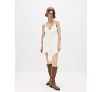 Pull&Bear - Vestito corto asimmetrico beige con volant-Neutro XS