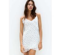 Pull&Bear - Vestito corto bianco con volant e finiture in pizzo a fiori XL
