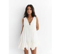 Pull&Bear - Vestito corto bianco e beige con volant-Neutro M