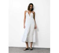 Pull&Bear - Vestito midi bianco ricamato con spalline sottili L