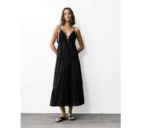 Pull&Bear - Vestito midi nero ricamato con spalline sottili M
