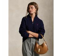 Pull con collo a zip e maglia a treccia in lana e cachemire Blu M Tinta unita