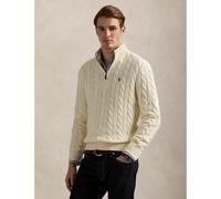 Pull con mezza zip in cotone a treccia Beige XXL Tinta unita