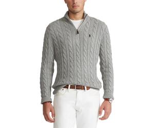 Pull con mezza zip in cotone a treccia Grigio XXL Tinta unita