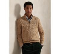 Pull con mezza zip in cotone a treccia Marrone XXL Tinta unita