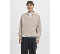 Pull con scollo a polo aperto Beige M Tinta unita