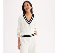 Pull con scollo a V in maglia a trecce Beige 54/56 (IT) - 50/52 (FR) Tinta unita