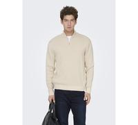 ONLY & SONS - Maglione color crema con zip corta-Bianco XL