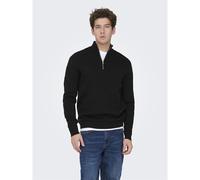 Pull con zip a collo alto, dritta Nero L Tinta unita