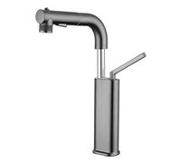 Pull Down Basin Faucet 360° Swivel Liftable Bathroom Brass Lavatory Vessel 3 Function Water Sink Hot and Cold Mixer Tap, Single Handle,Green (Brushed Gold)