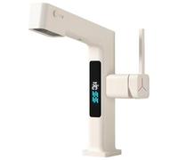 Pull Down Bathroom Faucet, Digital Display Sink 3 Function Basin Faucet with Out Sprayer, Single Handle Hot and Cold Mixer Tap, Modes Water,Milk White (Gun Gray)