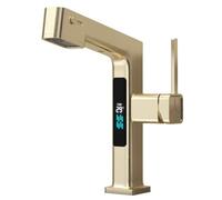 Pull Down Bathroom Faucet, Digital Display Sink 3 Function Basin Faucet with Out Sprayer, Single Handle Hot and Cold Mixer Tap, Modes Water,Milk White (Gun Gray)