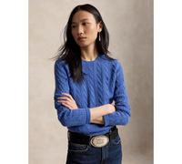 Pull girocollo a trecce, 80% lana, 20% cashmere Blu XL Tinta unita