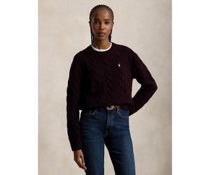 Pull girocollo a trecce, 90% lana, 10% cashmere Rosso S Tinta unita