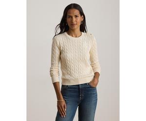 Pull girocollo a trecce con bottoni sulle spalle Beige M Tinta unita
