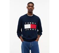 Pull girocollo con logo Blu L Tinta unita